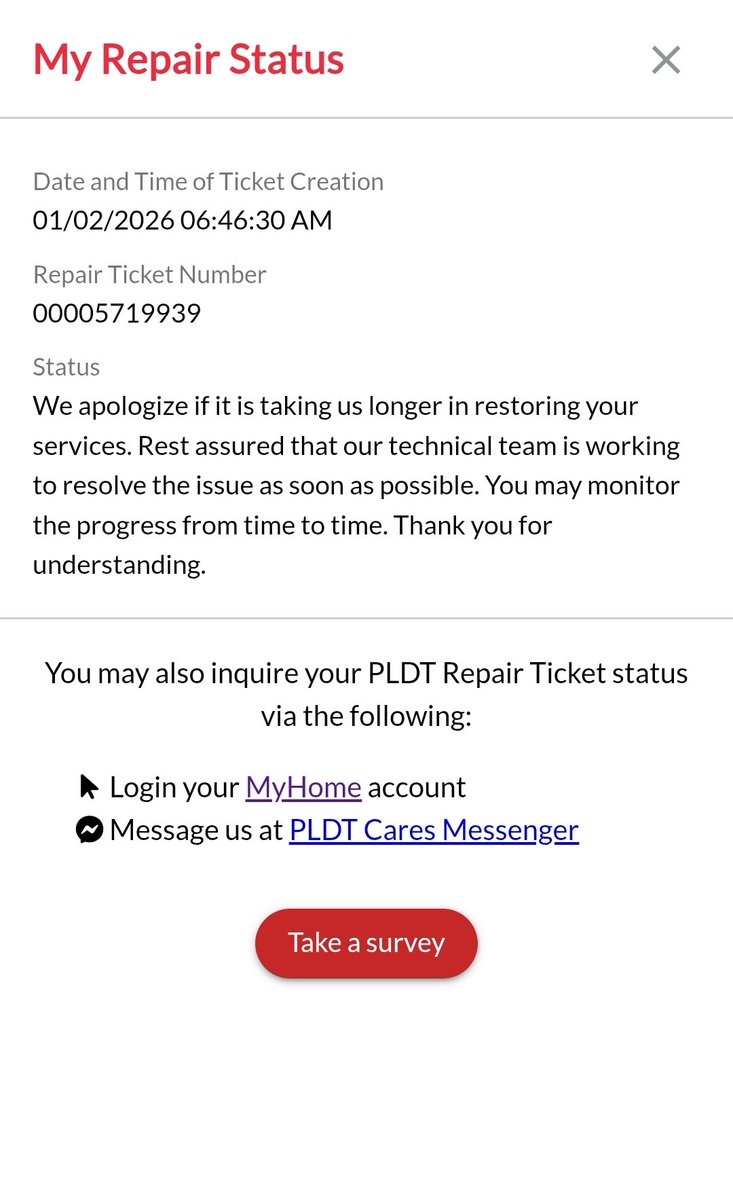 Qlvinter's tweet photo. @PLDT_Cares tapos no actions part nyo, dumaan ang pasko at bagong taon. walang technician na pumunta. 

Around January 2, 2026 nag generate nanaman kayo ng panibagong repair ticket. 
Araw-Araw nag fofollow up ako sa messenger nyong PLDTCares, nagbabakasakaling may action na. https://t.co/dtPHHssYGu