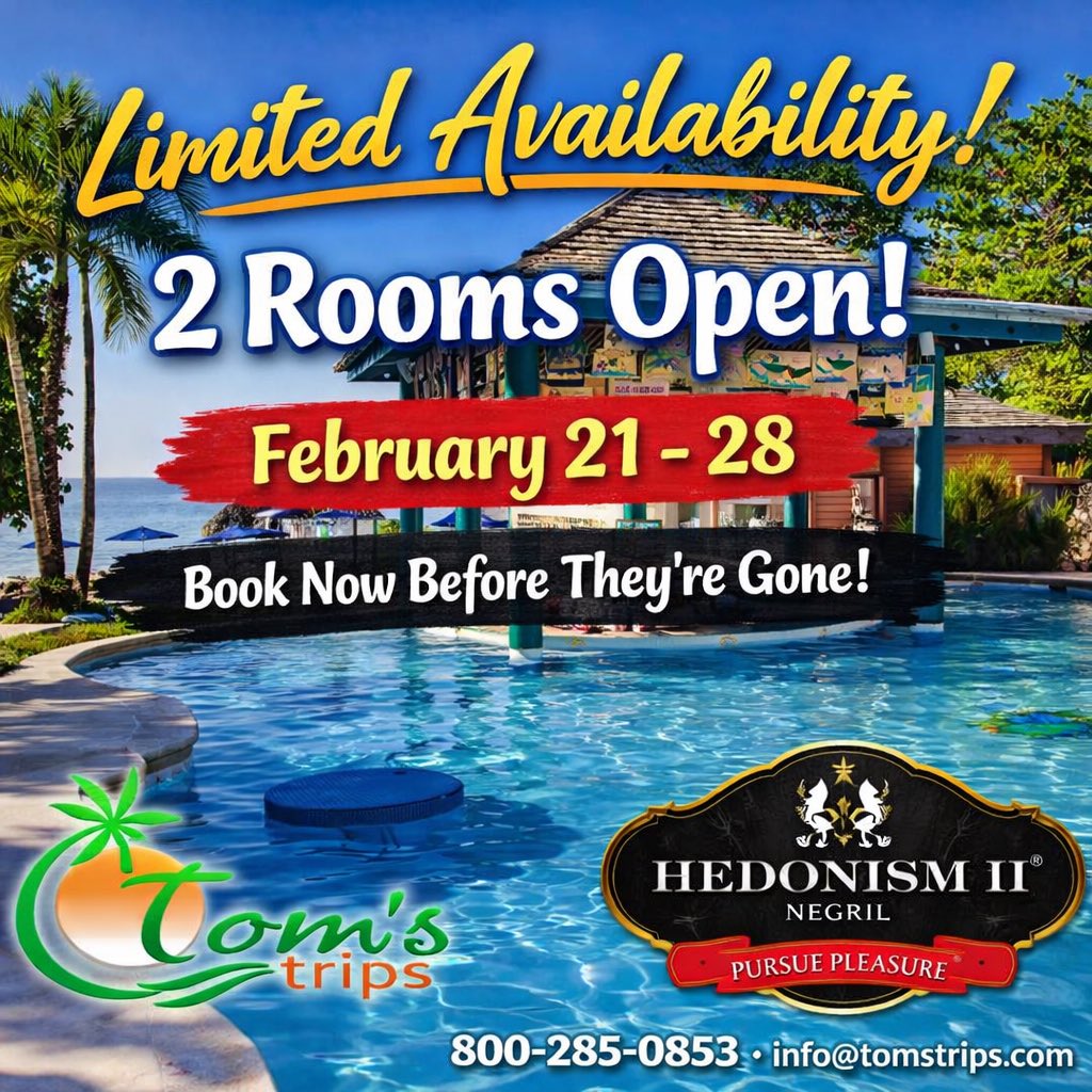 🔥 ONLY 2 ROOMS LEFT 🔥

📍 Hedonism Resort – Negril, Jamaica
📅 February 21–28

This week brings it all:
💦 High-energy pool parties
👙 Clothing-optional vibes
🔞 Adults-only freedom
🌴 Judgment-free, anything-goes atmosphere

If you’ve been waiting for the right moment… this