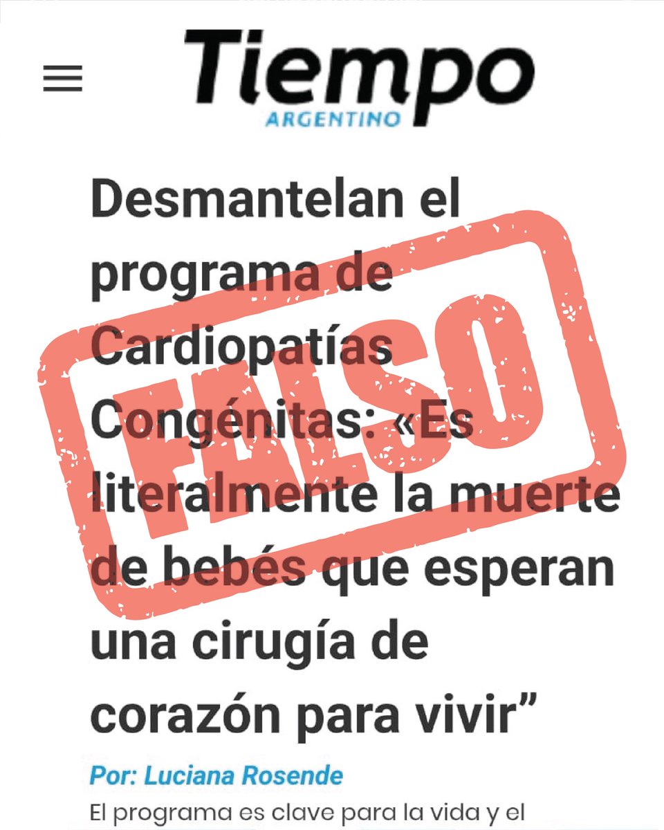 EL PROGRAMA NACIONAL DE CARDIOPATÍAS CONGÉNITAS ESTÁ GARANTIZADO

Ante un burdo intento de diseminar información falsa, este Ministerio informa que el Programa Nacional de Cardiopatías Congénitas sigue funcionando y su continuidad está plenamente garantizada.

Durante 2025, el