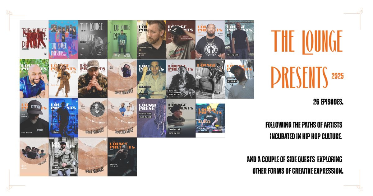 tlproasters's tweet image. This past year on The Lounge Presents...

26 episodes.

Following the paths of artists incubated in Hip Hop culture. 

And a couple of side quests exploring other forms of artistry.