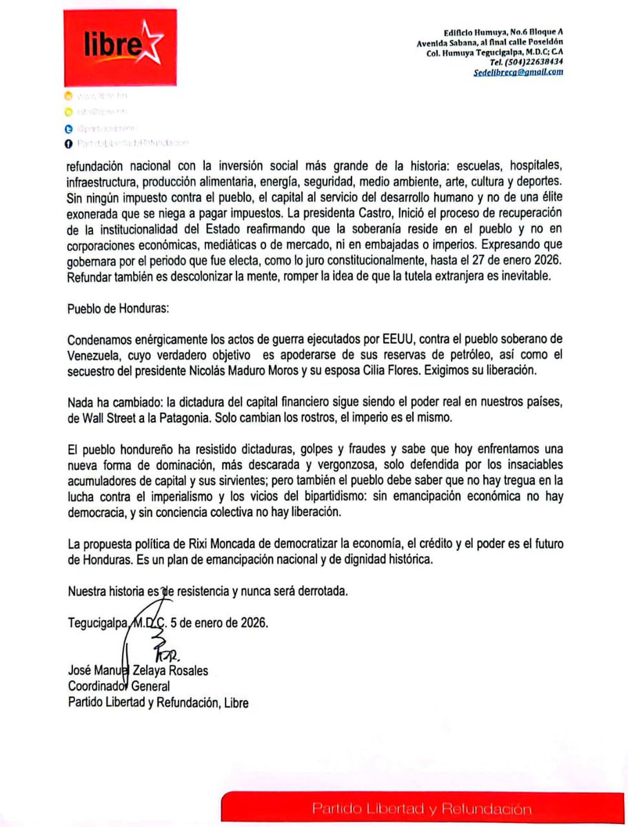 Nuestra historia es de Resistencia y nunca será derrotada: al pueblo hondureño expongo la forma estructural de dominación del capital y el imperio en Honduras .