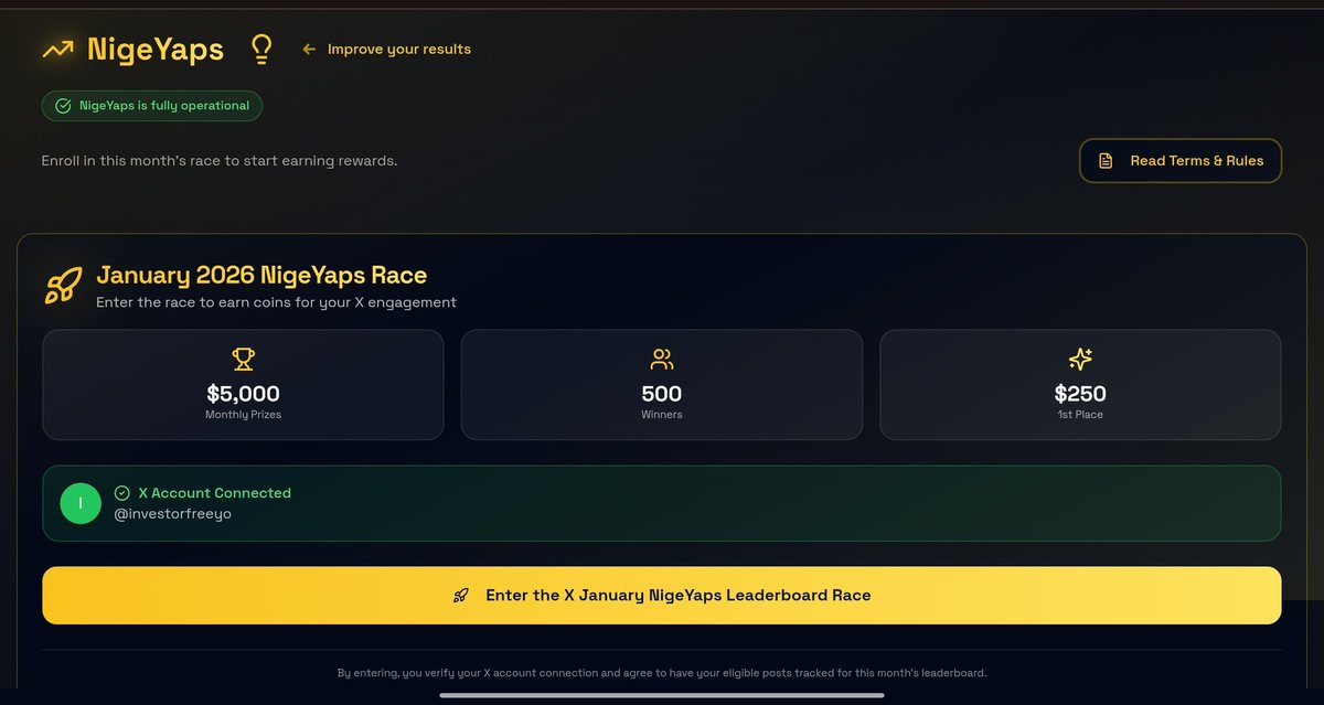 investorfreeyo's tweet photo. GNige Nigents! ✨

NigeYaps is back online and the vibe is 💯.
Time to share your Web3 wisdom and climb that leaderboard again.
500 of us just got paid for yapping 
you could be next o! 😉💰
What will you Yap about today? #NigeYaps #Nigents https://t.co/wCrix8Q1XM