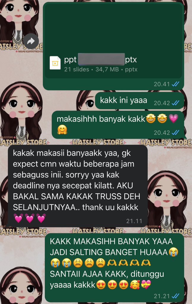 haisleystore's tweet image. selamat pagi semuaa! aku udah open joki ppt start 2k/slidee, mindmap start 20k &amp;amp; jasa ngerangkum start 10k/halamann. yukk joki di akuu 🥳🤍