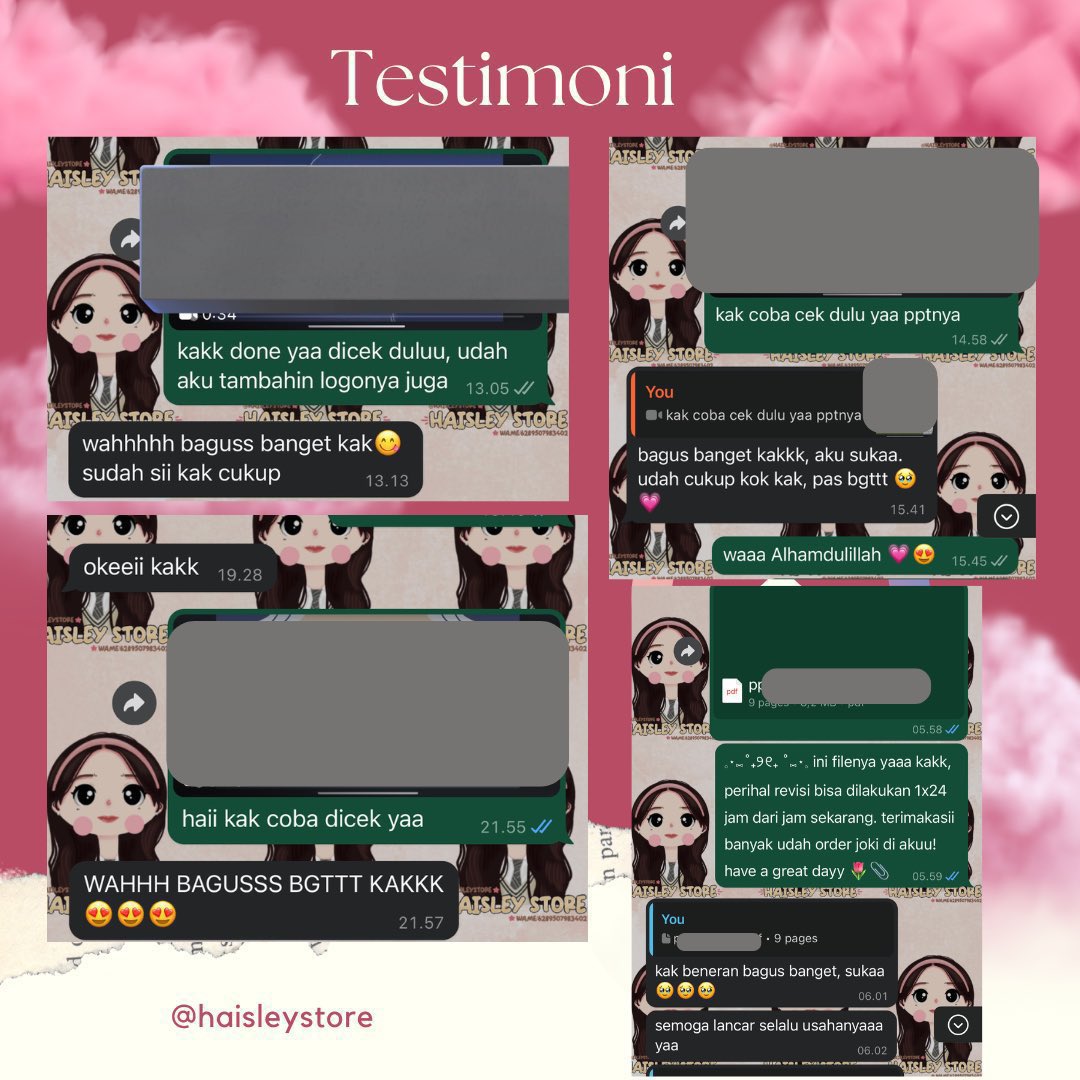 haisleystore's tweet image. selamat pagi semuaa! aku udah open joki ppt start 2k/slidee, mindmap start 20k &amp;amp; jasa ngerangkum start 10k/halamann. yukk joki di akuu 🥳🤍