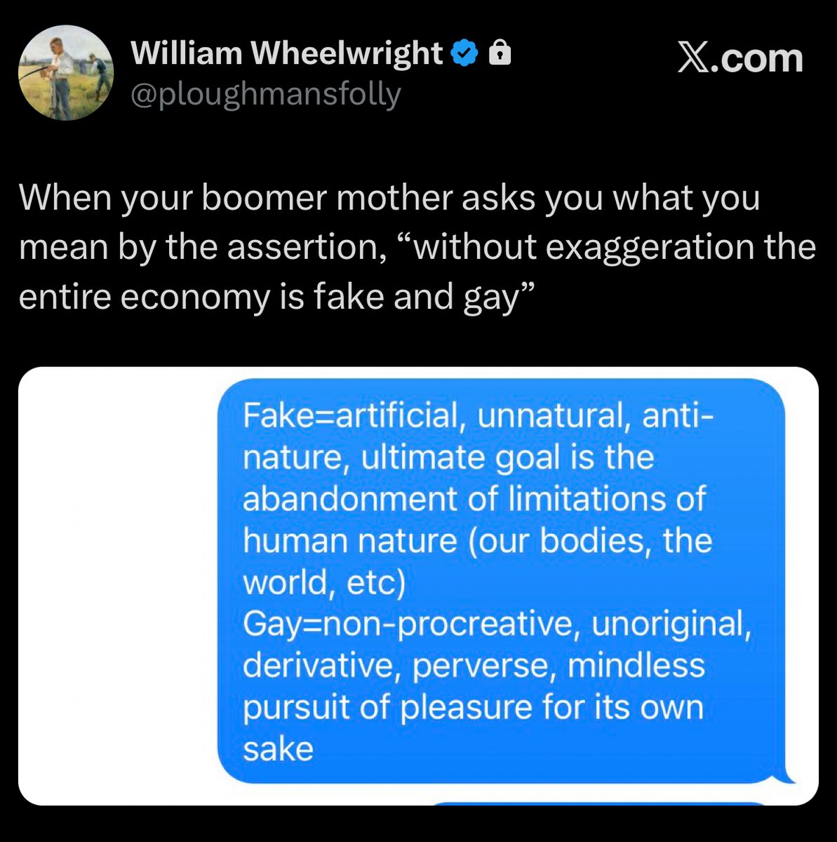 ChivalryGuild's tweet image. A few years back, Wheelwright offered the definitive explanation on why "fake and gay" is such an apt expression for describing everything around you.