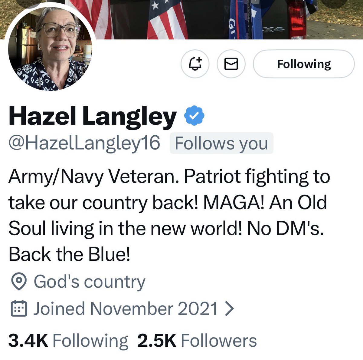 I would like to introduce a couple veterans, Chad and Hazel.

Chad is an Army veteran and a part-time Genealogist.

Hazel is an Army and Navy veteran. 

Both are wonderful people that love their country.

Please consider giving <a href="/cneibert13/">Chad Neibert</a> and <a href="/HazelLangley16/">Hazel Langley</a> a follow.

Thank you