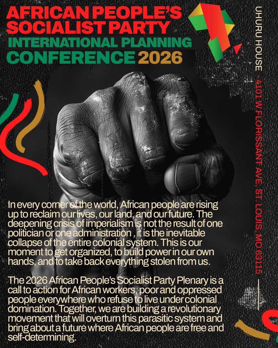 The African People’s Socialist Party’s Plenary is set for April 17–19, 2026 in St. Louis, MO, U.S. 
Registration is OPEN at APSPPlenary.org

This is the place for all freedom-loving people, determined to have a new world free of oppression and exploitation, to take part