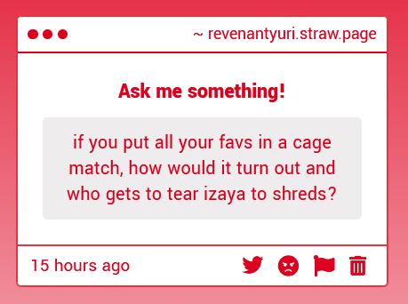 _revuri's tweet image. every1 else in there (rev apex, hunk re, zer0 blands) would hate his ass LOL. not enough to kill/bother with him first but rev would. hears his spiel about loving humans Once and its an instant target. tht being said idk who would win probably zer0