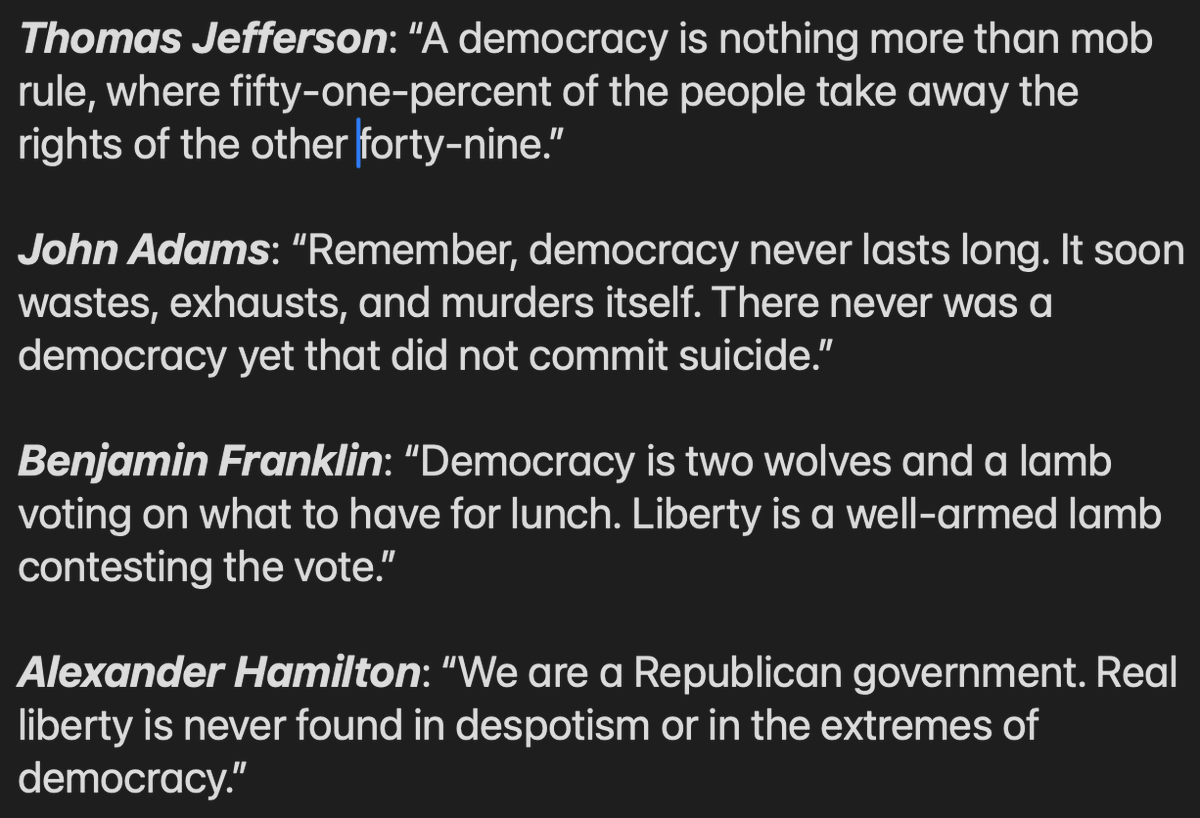 DanHolderMusic's tweet photo. @AVGirl4Life We are a Constitutional Representative Republic. Here's what our founders thought of "democracy": https://t.co/VmAoT9mVEO