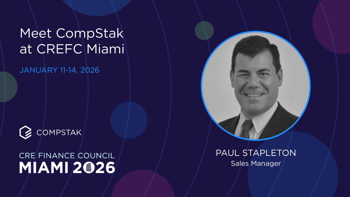 CompStak's tweet image. Take a break from the cold and come meet CompStak at @CREFC Miami! 🌴

Paul Stapleton is excited to be there representing CompStak. If you've been wanting to meet with us, now is your chance! 

#CREFCMiami #CREFC #commercialrealestate #realestate