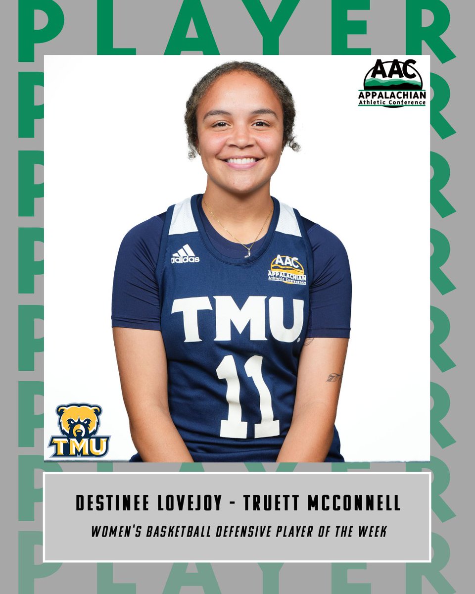 AACsports's tweet image. Congrats to this week's #AACWBB Players of the Week!

Defensive: Destinee Lovejoy, @TMUBears 
Offensive: Semaj Clark, @MilliganBuffs 

➡️ bit.ly/4qxIrHc

#NAIAWBB | #ProudToBeAAC | #TheRightWayToPlay