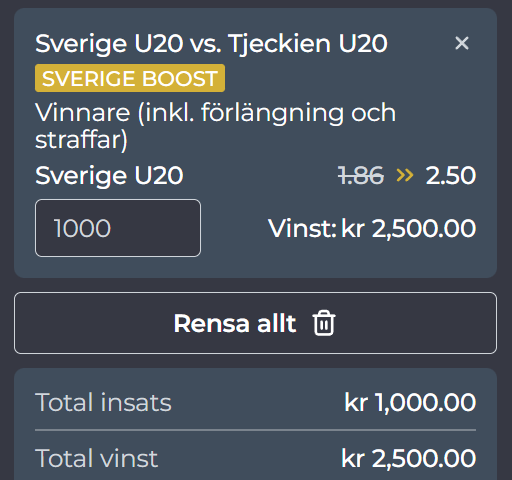rekoteket's tweet photo. 🚨✅ ARBITRAGE

Vill du tjäna 300kr gratis så är detta spelet för dig:

🏒 Sverige - Tjeckien (JVM)
⚡️ BOOST Sverige Vinst ML (Ninja Casino) @ 2.50
🟩 Tjeckien Vinst ML (Bet365/Coolbet) @ 2.10

1000kr på Ninja och 1190kr på Bet365 ger riskfri avkastning på 300kr oavsett resultat! https://t.co/kU3tWUU7aR
