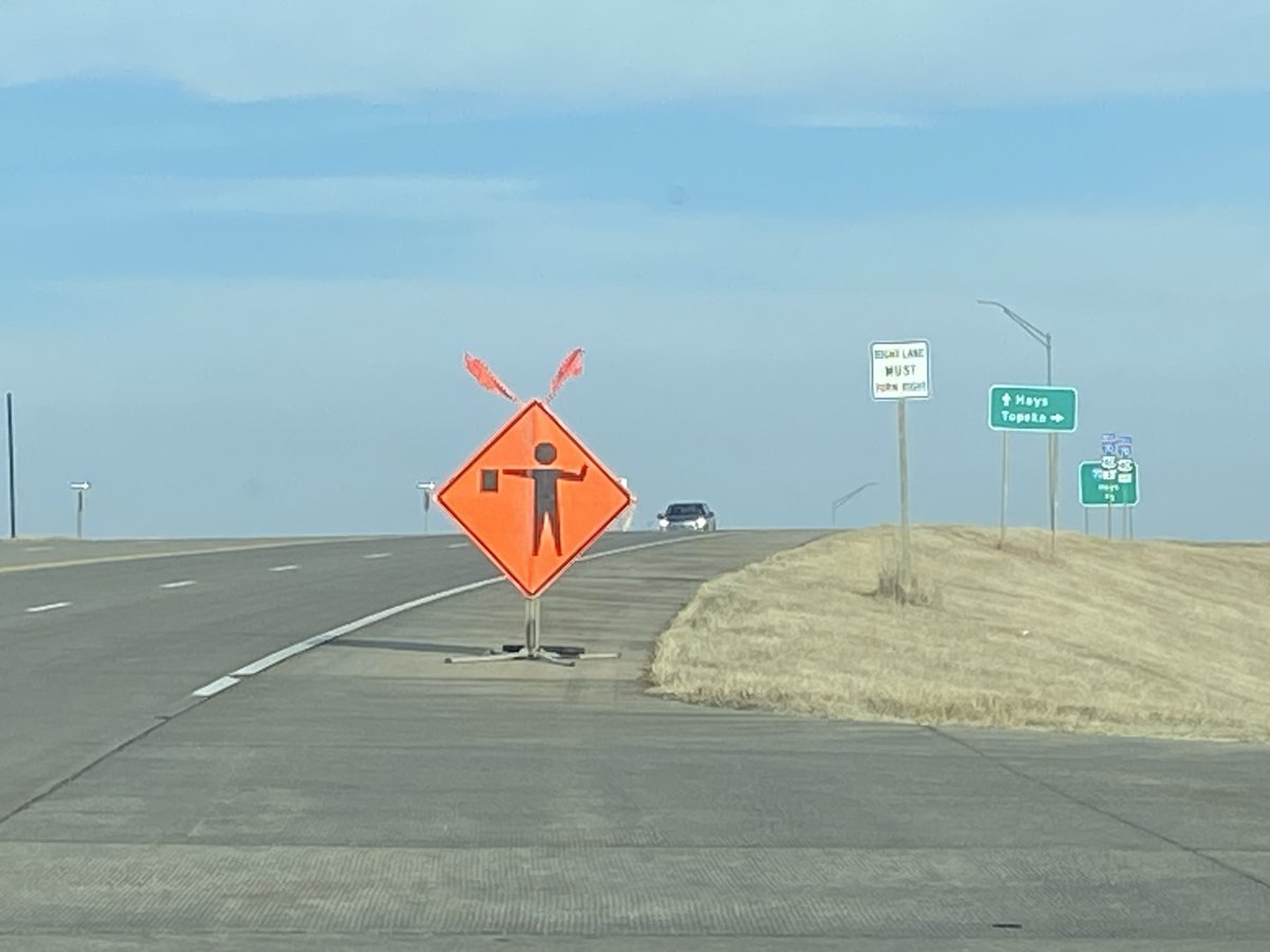 NCKansasKDOT's tweet photo. ALERT: Traffic reduced to one lane controlled by flaggers as highway maintenance workers perform mud jacking on the Ohio St bridge over I-70 in Salina.
We ask that you #DriveAlert and #SlowDown through the work zone so everyone can go home safely!! https://t.co/l80eqteJV5