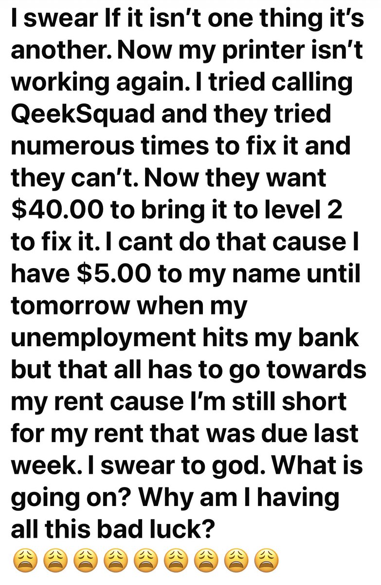 I don’t understand what the hell is going on. Why do I have such bad luck?
😩😩😩😩😩😩😩