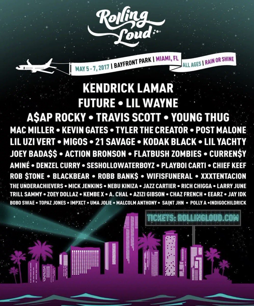 ByDobson's tweet image. looking back at old Rolling Loud lineups and bro look how crazy 2017 was:

• Kendrick Lamar
• Future
• Lil Wayne
• ASAP Rocky
• Travis Scott
• Young Thug
• Mac Miller
• Tyler The Creator
• Lil Uzi Vert
• Migos
• 21 Savage
• XXXTentacion
• Playboi Carti

&amp;amp; so many…