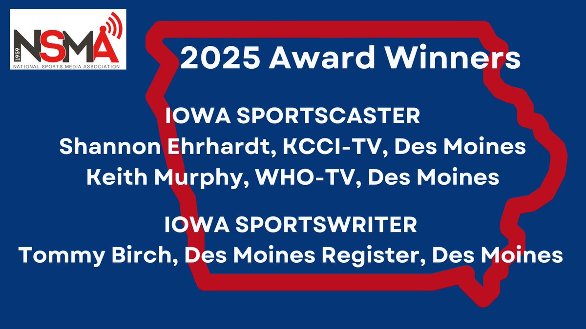 NSMASportsMedia's tweet image. Congratulations to @NSMASportsMedia Iowa winners
@SEhrhardtKCCI
@MurphyKeith
@TommyBirch
