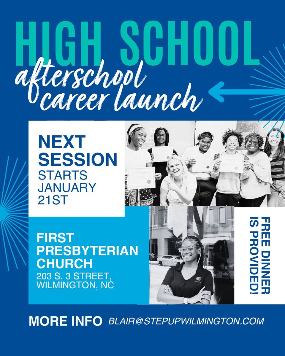 StepUpILM's tweet image. New year, new goals.
Build your resume, practice interviews, connect with mentors, and get a free headshot. Dinner included.

After School Career Launch starts 1/21.
Sign up here: signupgenius.com/go/10C0B4FAAAF…

#StepUpWilmington #CareerLaunch #FutureReady