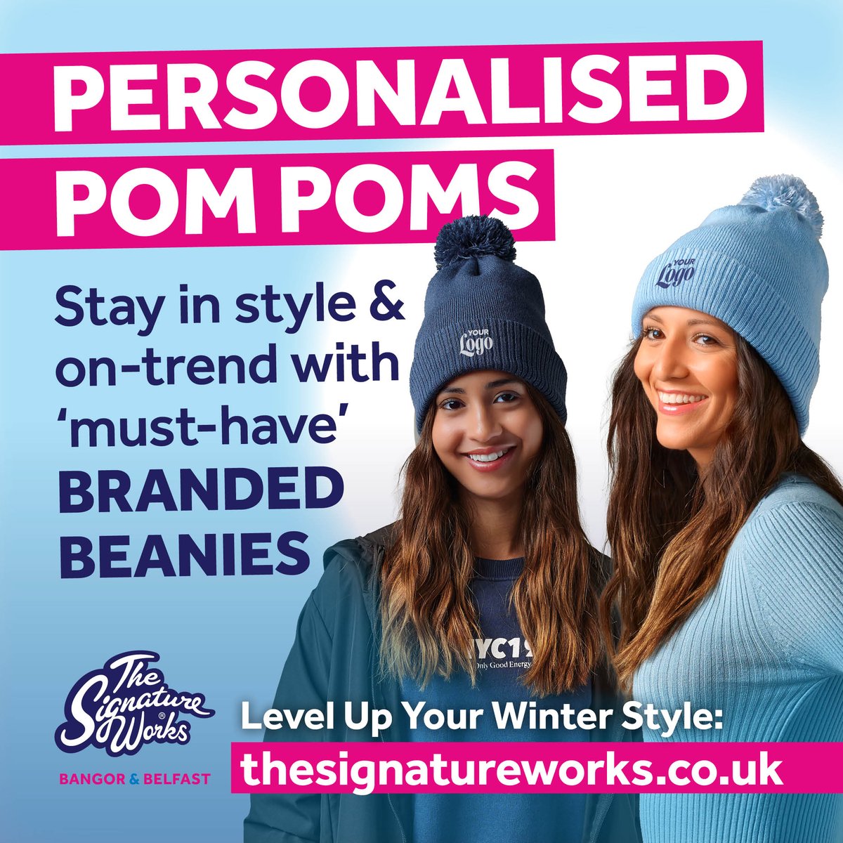 Kick off 2026 in style. Our personalised Pom-Pom beanies are this season's essential — cozy, chic, and made just for you. Perfect for your brand, team, or club, make this your winter favorite. Order now to stay stylishly warm - thesignatureworks.co.uk #TheSignatureWorks