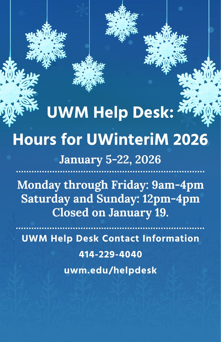 UWM_IT's tweet photo. UWM Help Desk hours for UWinteriM 2026 ❄️💛🖤 https://t.co/VREXQ0ZH4H