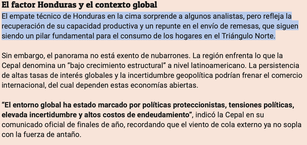 Según EFE, Honduras y CR liderarán el crecimiento económico de Centroamérica en 2026 con 3.9%. Honduras desplaza a los líderes tradicionales gracias a la recuperación económica impulsada por el Gobierno de la Pdta <a href="/XiomaraCastroZ/">Xiomara Castro de Zelaya</a>. Hechos y no palabras.

🔗 n9.cl/qp5dn