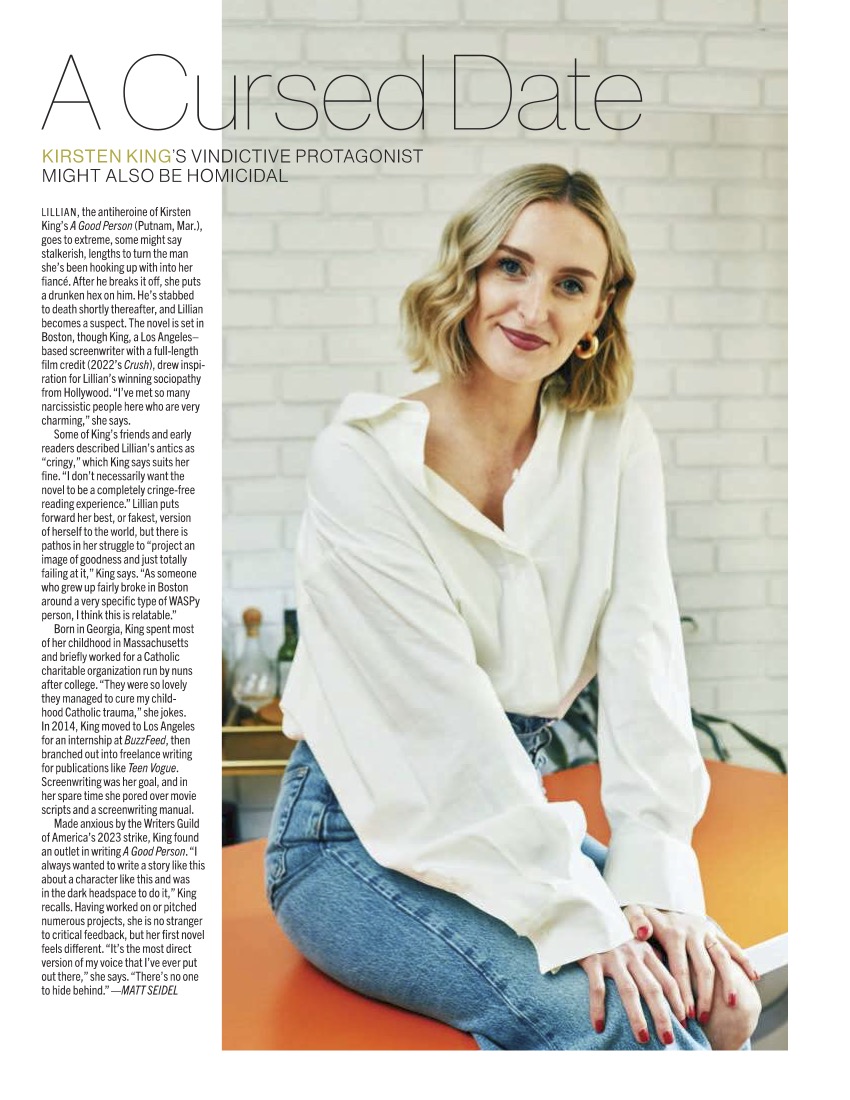 I'm on the cover of Publisher's Weekly (?!) and featured in this week's issue with other brilliant Writers To Watch. Feeling deeply not chill about the whole thing!!!!  A Good Person will be out March 31, 2026!!!!