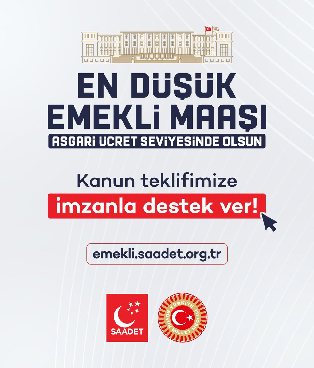 En düşük emekli maaşı, asgari ücret seviyesinde olsun!

Kanun teklifimize, imzanla destek ver!

emekli.saadet.org.tr