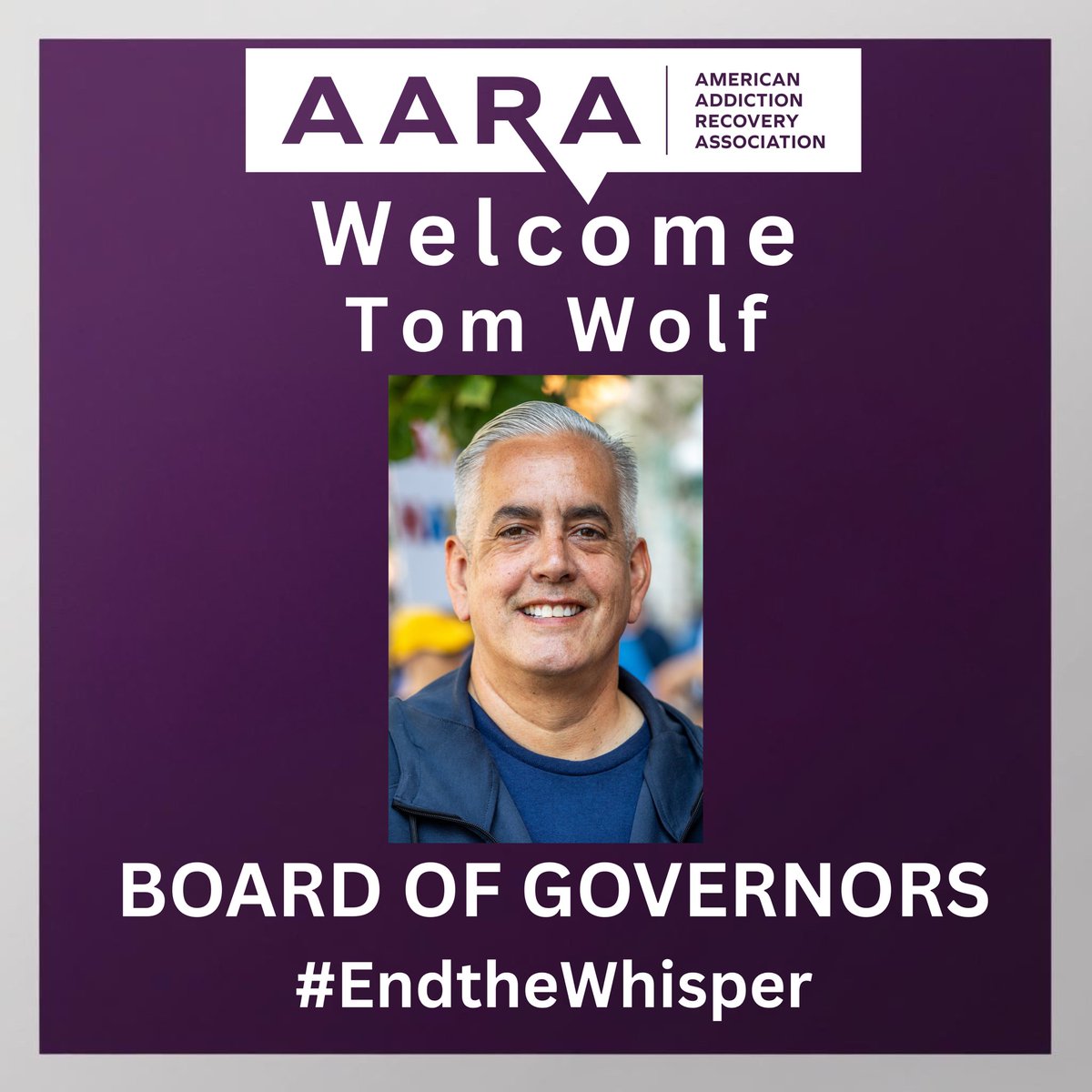 The American Addiction Recovery Association is honored to welcome Tom Wolf from San Francisco, California to the AARA Board of Governors 

Members of the AARA Board of Governors contribute to strategy &amp; policy as AARA works to Eliminate the Whisper

#EndTheWhisper <a href="/Twolfrecovery/">T Wolf 🌁</a>