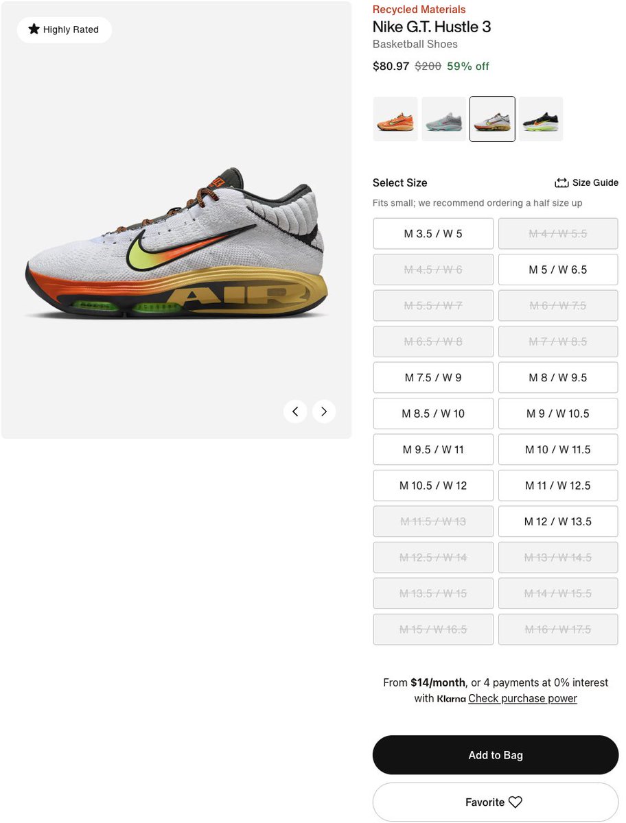SOLELINKS's tweet photo. Ad: Sizes added: Nike G.T. Hustle 3 ‘White/Volt/Orange’ at $80.97 + FREE shipping => https://t.co/s7lWZ9SRP4 https://t.co/niA2nUBXVy