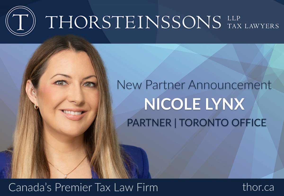 Thorsteinssons is pleased to announce new partner, Nicole Lynx practicing out of the Toronto office.
#taxlaw #canadiantax #taxlawyer #partnerannouncement

thor.ca/lawyers/nicole…