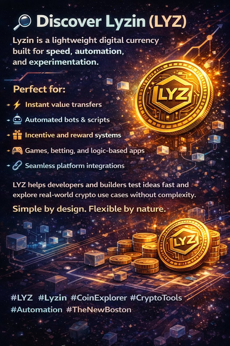 ar_jack_77's tweet photo. 🔍 Discover Lyzin (LYZ)

A lightweight digital currency built for speed, automation, and experimentation.

⚡ Instant transfers
🤖 Bots &amp; scripts
🎁 Rewards &amp; incentives
🎮 Games &amp; logic-based apps
🔗 Easy integrations
Simple by design. Flexible by nature.

#LYZ #Lyzin #Crypto https://t.co/j3fy51yByQ