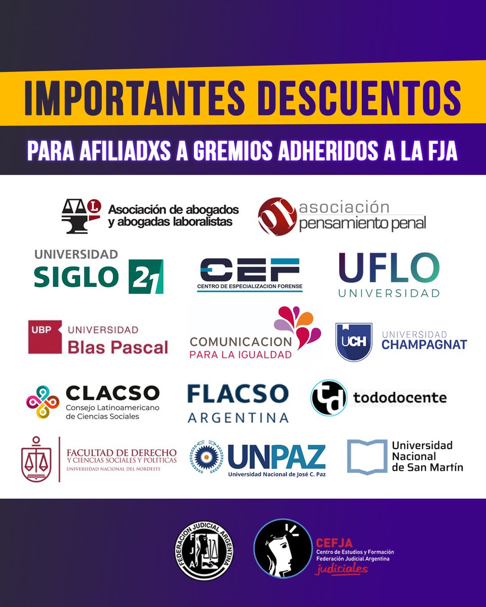 🎓 En 2026, la FJA sigue apostando a la formación como derecho y herramienta de lucha. Convenios con universidades e instituciones para estudiar carreras, cursos y diplomaturas, principalmente virtuales. 📚💻
Consultá en tu sindicato. #FJA #FormaciónJudicial