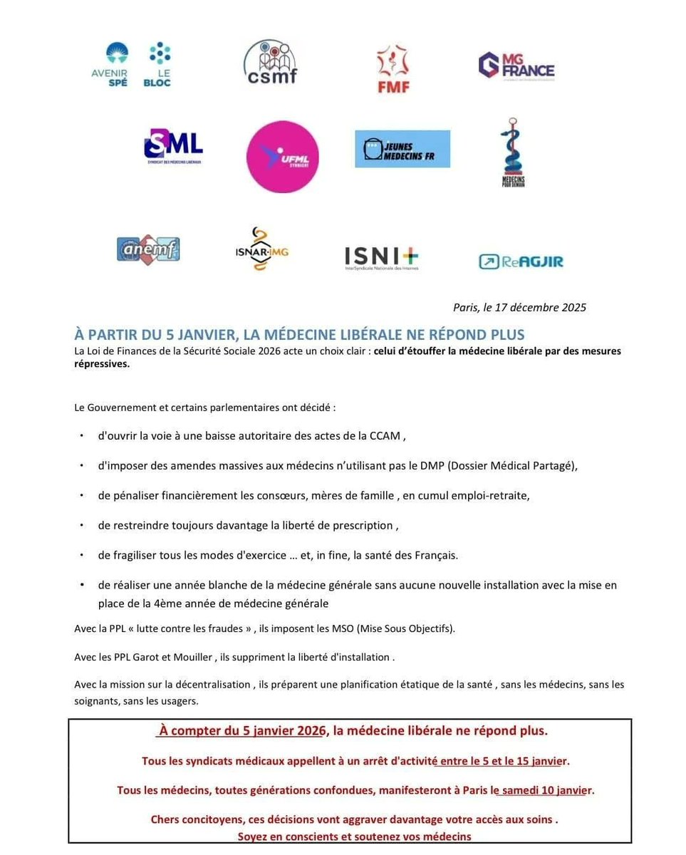 <a href="/ChambreFo/">Chambre Syndicale FO - Sécurité Sociale IDF</a> apporte son soutien plein et entier aux médecins qui sont en grève pour leurs patients. En combattant les mesures de ce LFSS de malheur, ils défendent la Sécurité Sociale ! #solidarité #lfss2026 #securitesociale