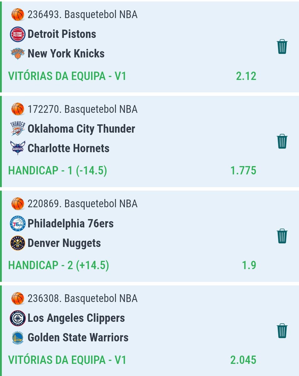 LD77Bets's tweet photo. Full card January 5th

Pistons ML vs Knicks (2.12)
OKC -14.5 vs Hornets (1.775)
Nuggets +14.5 vs 76ers (1.90)
Clippers ML vs GSW (2.045)

Show some love ♥️ 

#NBAHighlight #NBA #GamblingX #bettingpicks 
#SportsBettingX #fanduel https://t.co/jtXRXVSzmG