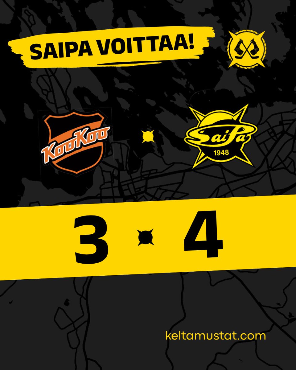 Kouvolassa kauden toinen voitto KooKoosta! Paikalla hieno joukko kannustavia Keltamustia ja palkintona pisteet Lappeenrantaan maalein 3-4. 💛🖤

Ruuhkaviikko jatkuu jo keskiviikkona Raumalla Lukon vieraana. Tsemppiä SaiPa!

#SaimaanKeltamustat #MeidänPojat #SaiPa #Lappeenranta