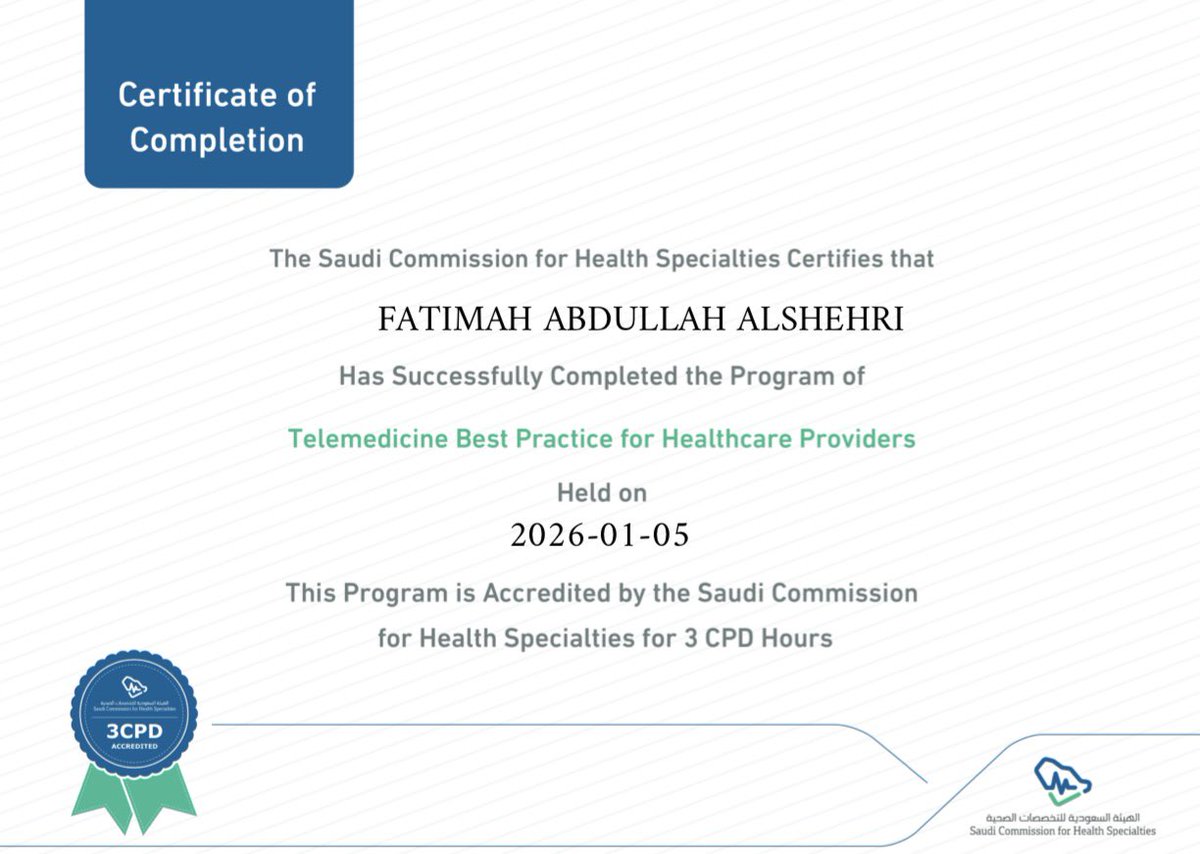 Banitoto's tweet image. كورسات صغيرة و مجانية من هيئة التخصصات الصحية السعودية (SCFHS) و إذا خلصتها يعطونك شهادة و ساعات تعليم (CME)😍 سجل عن طريق نفاذ و شوف المحتوى و حل الاسئلة و مفرووض بعد فترة تشيك على حسابك في ممارس بلس و تلاقي الساعات أضيفت لك .

learning.scfhs.org.sa/auth/login?red…