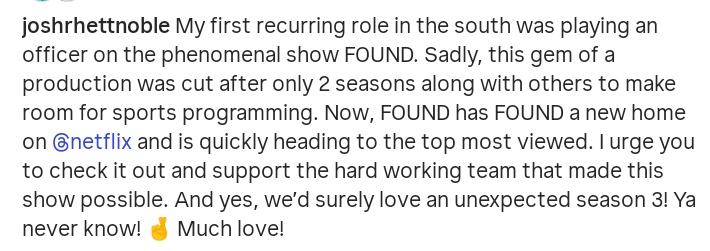 foundnews_'s tweet photo. Josh Rhett via Instagram.
#FoundNBC #savefound https://t.co/gPylGG4GGv