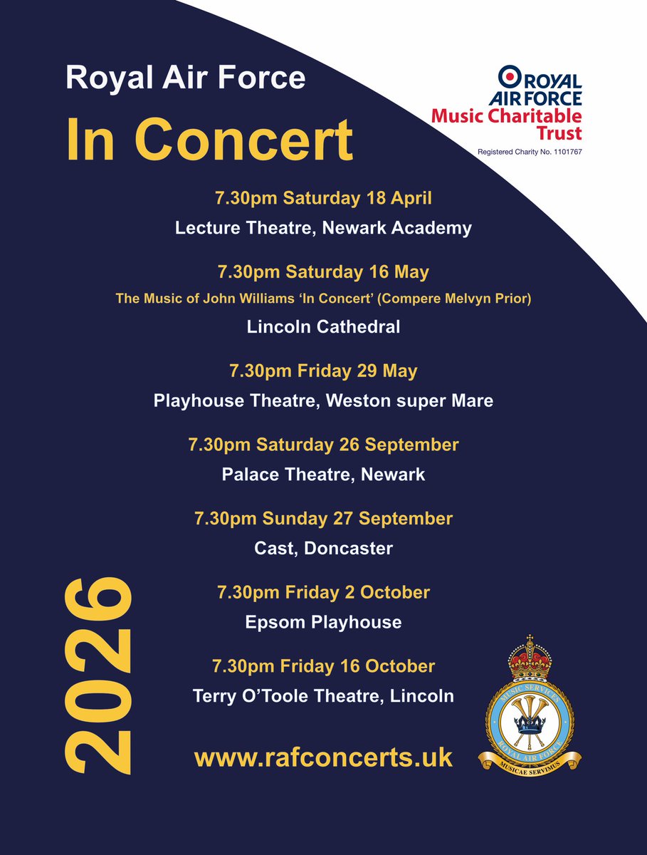 mhgoodman's tweet photo. ROYAL AIR FORCE 'IN CONCERT' - TICKETS NOW ON SALE…! Newark Academy, Palace Theatre Newark, Lincoln Cathedral, Terry O'Toole Theatre Lincoln, Playhouse Theatre Weston-super-Mare, Epsom Playhouse, Cast Doncaster. Tickets / Information https://t.co/rysuz2ikVv https://t.co/dzXQd80f9U