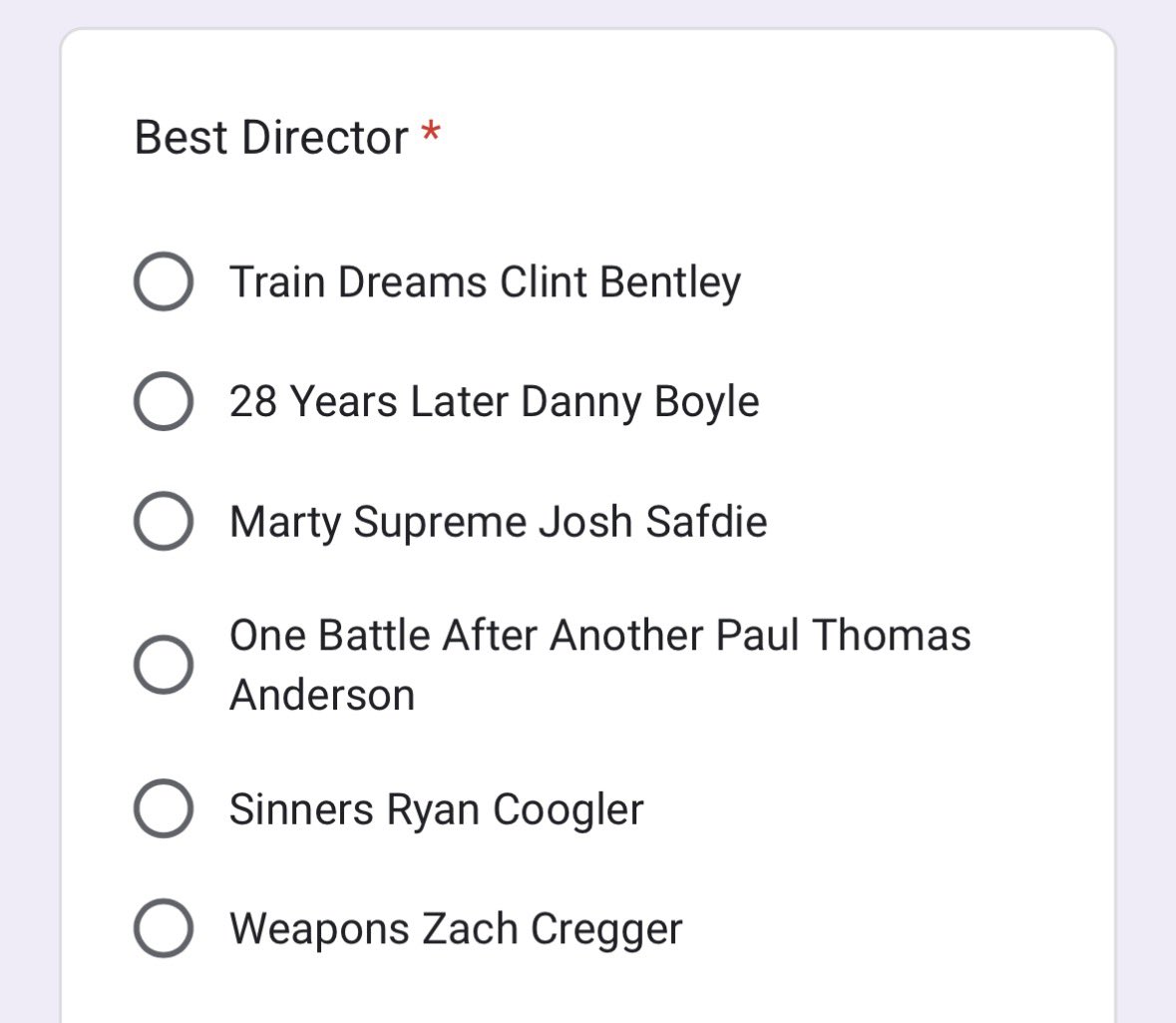 bartender1308's tweet photo. Not a single women in best director… What else to expect from a misogynistic twitter man? https://t.co/ocWro4Ex0c