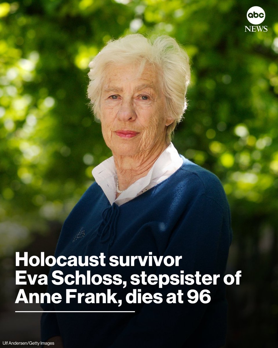 Auschwitz survivor Eva Schloss, the stepsister of teenage diarist Anne Frank and a tireless educator about the horrors of the Holocaust, has died. She was 96. abcnews.link/c7EQYT0