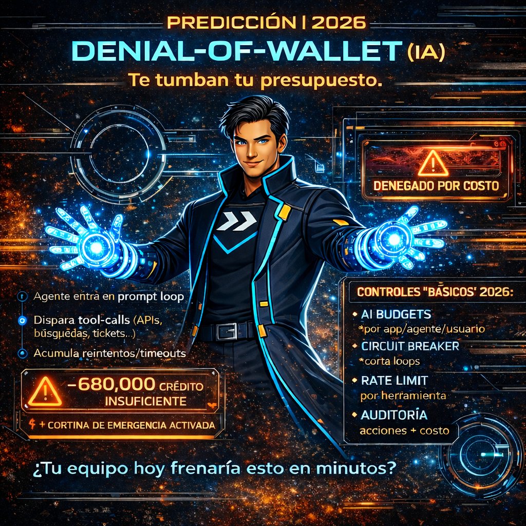 StegoSec's tweet photo. Denial-of-Wallet (IA) será un problema real en 2026.

No por exploits, sino por:
– prompt loops
– retries infinitos
– tool-calls sin límites
– consumo fuera de control
La defensa no es “más IA”.
Es límites, budgets y breakers.

#IA #Cybersecurity #TechTrends #stegosec https://t.co/ZtPQJMfeJj