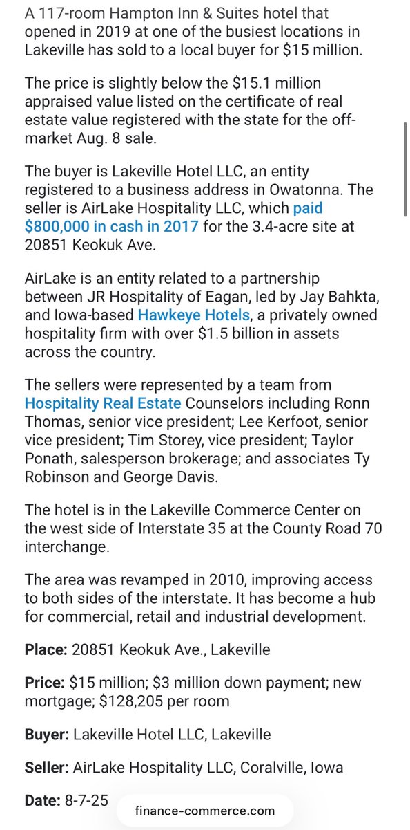 seanmdav's tweet image. BREAKING: This particular hotel, the Hampton Inn Lakeville outside Minneapolis was bought for $15 million last summer, according to news reports.

The LLC that was used to purchase the hotel is owned by four Indian partners—Parmjit Singh, Amanpreet Hundal, Karandeep Nagra, and…