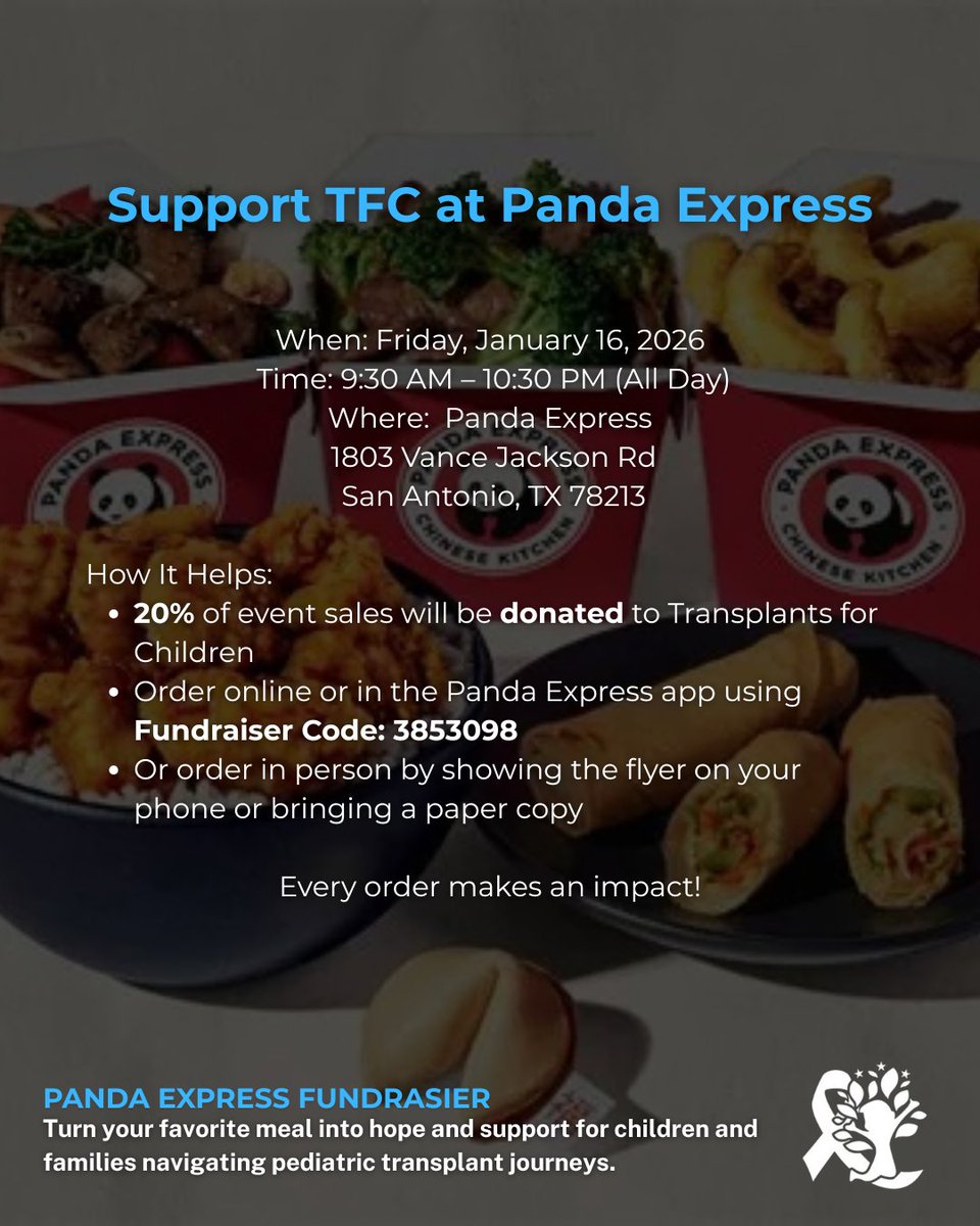 TFC_TX's tweet photo. Support TFC at Panda Express- 1803 Vance Jackson Rd , ALL DAY on January 15th 2026 https://t.co/BCrPPieXKD