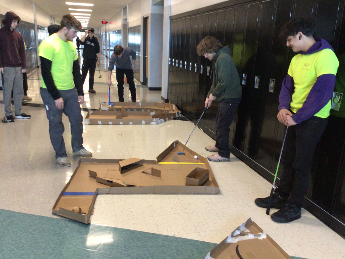 pentacareerctr's tweet photo. Geometry in action ⛳️📏

Mrs. Stevens’ Applied Industrial Math students built full putt-putt holes while practicing area, perimeter, measurement, and teamwork. #PentaPride #SuccessReady https://t.co/s3ERRZrqu0