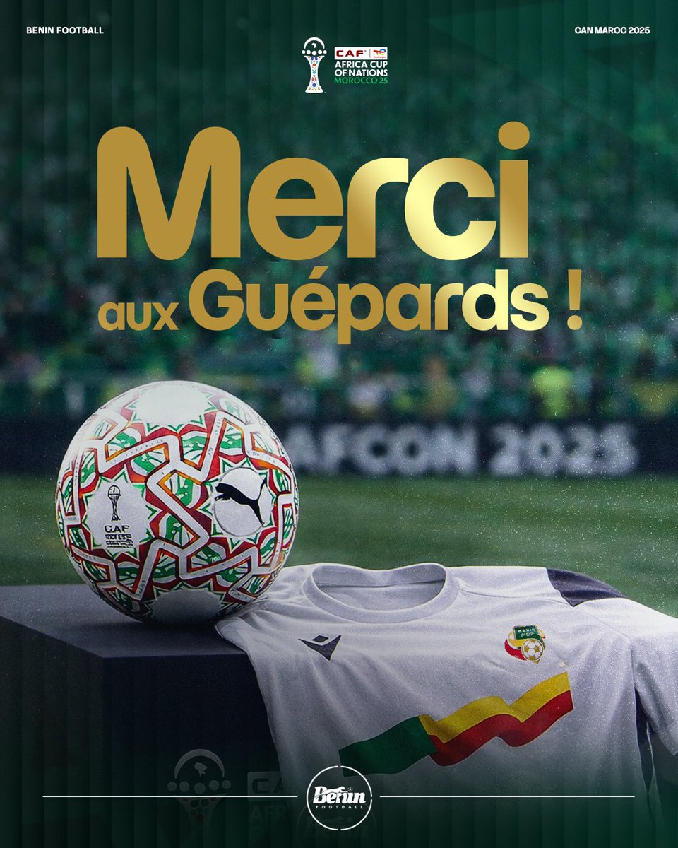 FootballBenin's tweet photo. 𝗠𝗘𝗥𝗖𝗜 👏🏾🇧🇯
Le peuple béninois est fier du parcours réalisé par l’équipe nationale de football. À travers leur engagement, leur courage et leur détermination, nos joueurs ont porté haut les couleurs du Bénin et fait vibrer toute la nation. Cette élimination en quart de finale de la CAN 2025 ne doit en aucun cas être perçue comme un échec, mais plutôt comme une étape importante dans notre progression.

Il ne faut pas s’arrêter à ce résultat. Au contraire, il faut continuer à travailler avec sérieux, humilité et ambition afin de normaliser ce type de parcours et viser encore plus haut. Le talent est là, le potentiel est réel, et l’expérience acquise lors de cette compétition servira pour l’avenir. Les Béninois croient en leur équipe et espèrent la revoir revenir encore plus forte, mieux préparée et prête à écrire de nouvelles pages glorieuses de notre football.

#TotalEnergiesAFCON2025
#beninfootball #benin #football #229