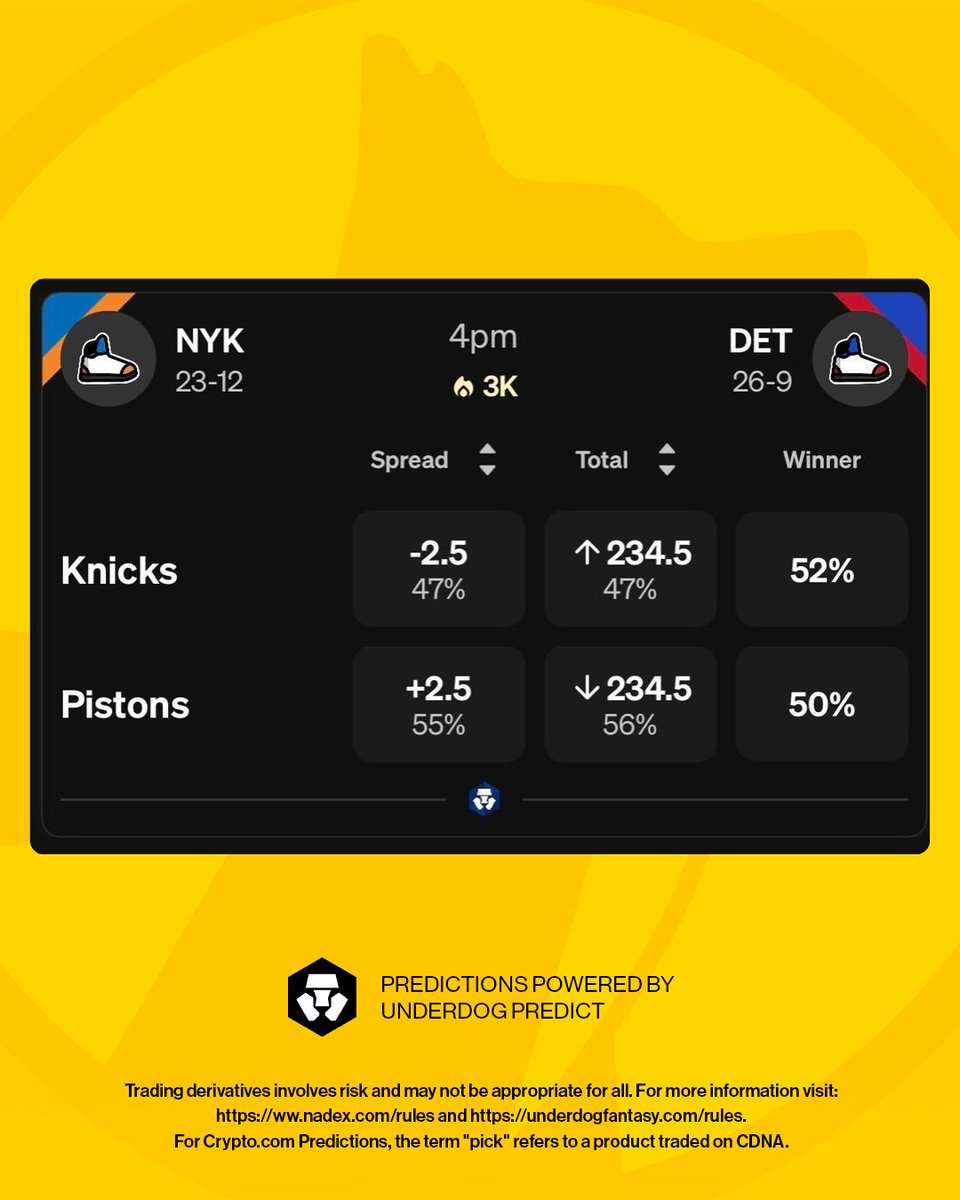Detroit and New York's last 5 matchups (including playoffs):

NYK wins by 3
DET wins by 3
NYK wins by 1
NYK wins by 2
DET wins by 6

No. 1 vs. No. 2 in the East tonight.