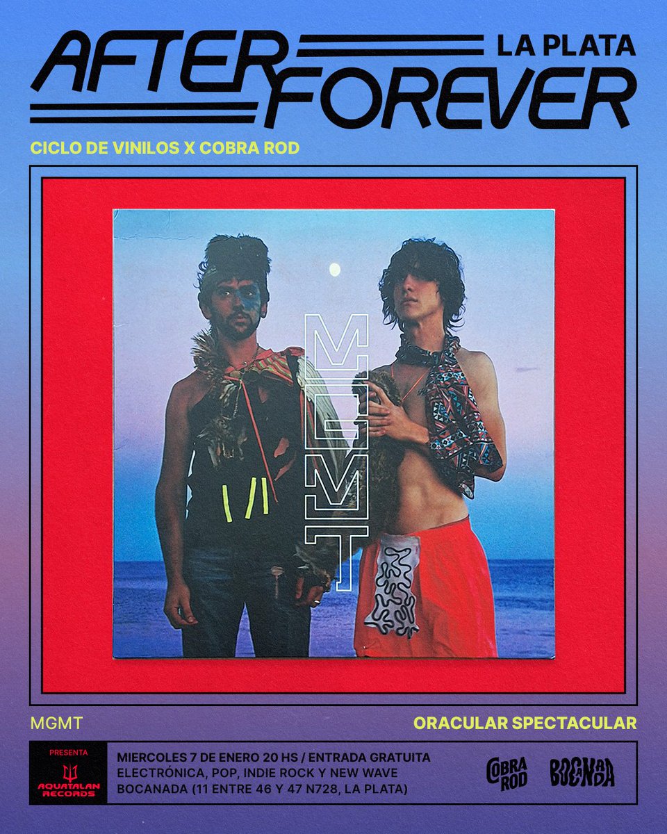 ⛱️ AFTER FOREVER LA PLATA ⛱️
Miércoles 7/1 primera edición del 2026 de mi ciclo de vinilos en Bocanada, sonará entero el refrescante debut de MGMT y sale set de pop psicodélico/indie/electro/new wave, gratis 🌈