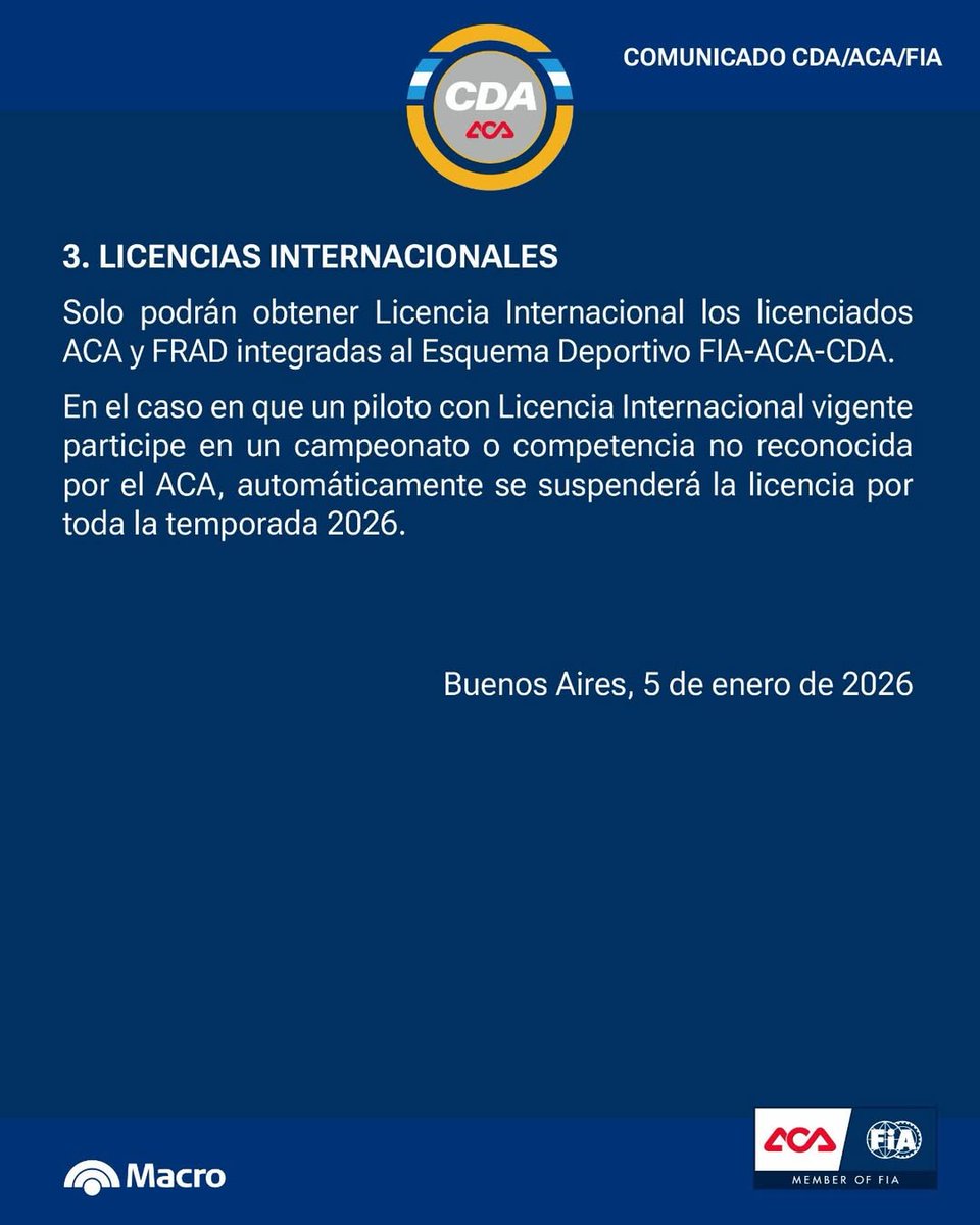 Si no interpretó mal lo emitido hoy por la CDA/ACA Ni Fabián Yanantuoni, ni Leonel Pernia tienen licencia internacional  para correr en TCR SOUTH AMERICA y Stock Car Pro Serie 
<a href="/leonelpernia/">Leonel Pernia</a>