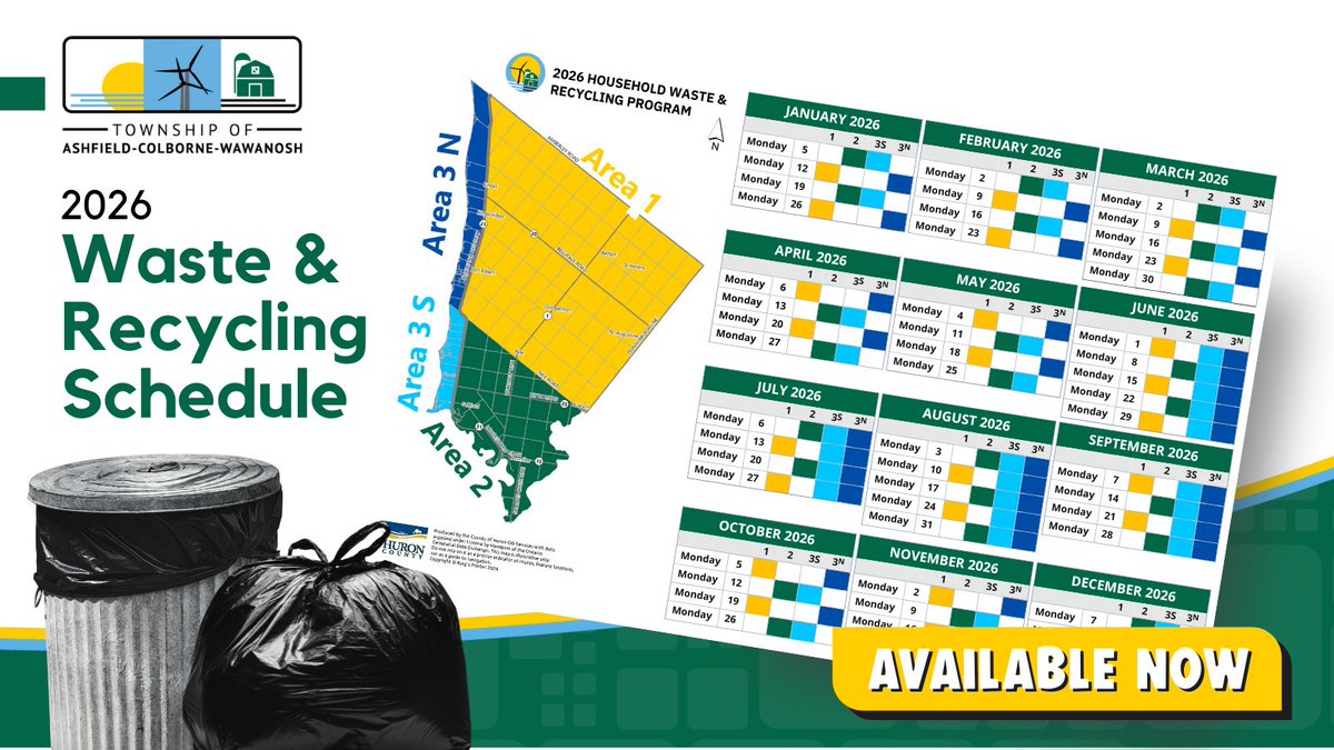 The 2026 Waste &amp; Recycling Schedule is now available! 
Access it online at acwtownship.ca/content/reside…

Reminder  - Starting January 1, 2026, Ontario will transition to an enhanced recycling system.
See what can now be recycled at: acwtownship.ca/content/reside…