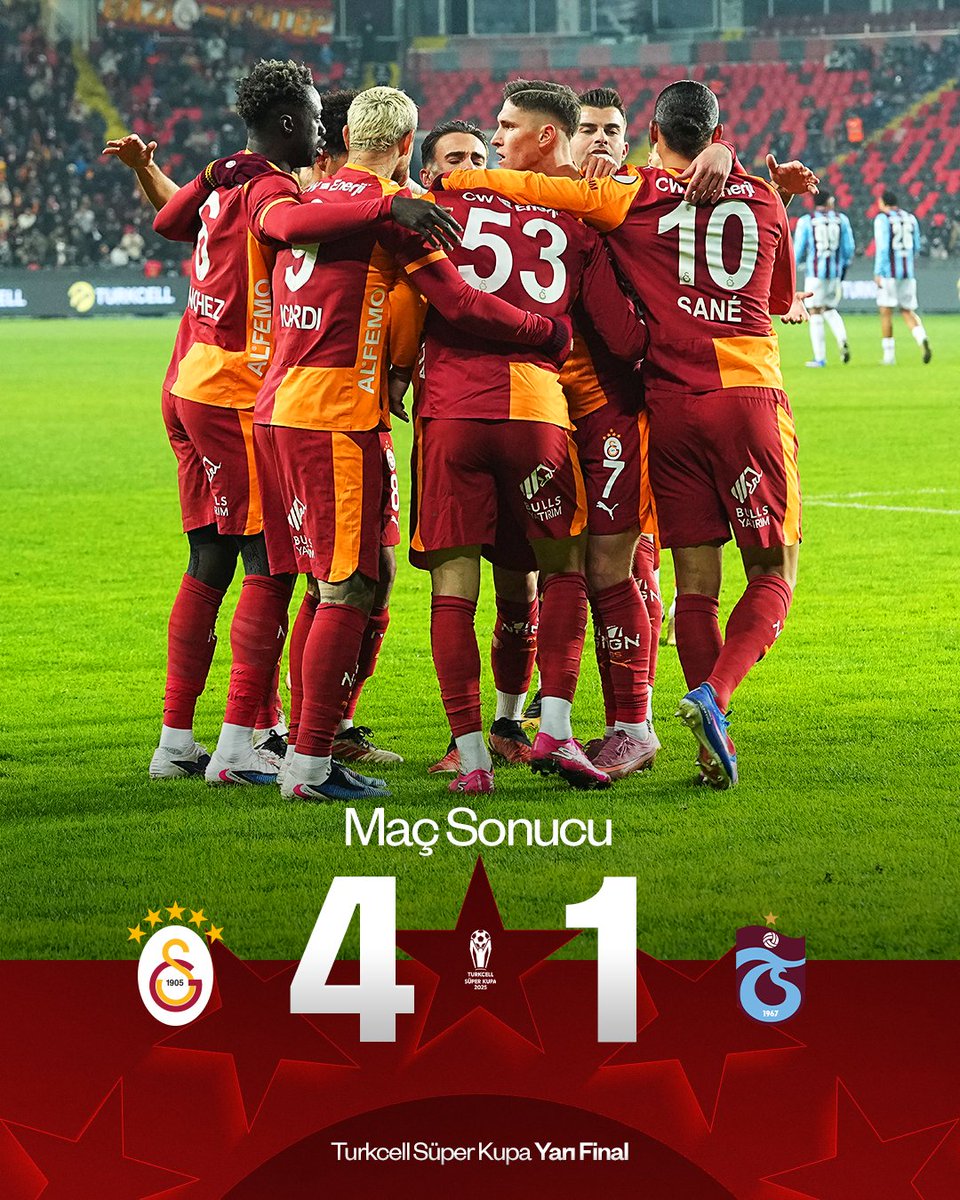 Turkcell Süper Kupa’da Finaldeyiz! 🙌

Maç sonucu: Galatasaray 4-1 Trabzonspor 👏

#GSvTS