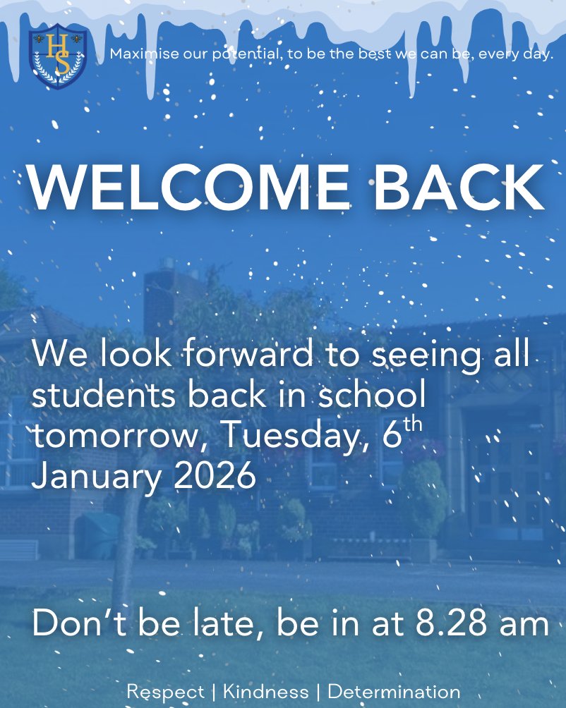 SchoolHeys's tweet photo. We hope you all had a wonderful Christmas and New Year. We are delighted to welcome all students back to school tomorrow for our first day of 2026. https://t.co/PMqDROn9HR